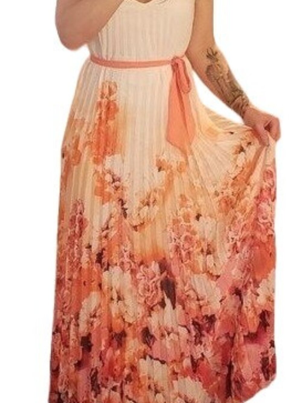Bisou Bisou Long Pleated Floral maxi dress Womens Size 10